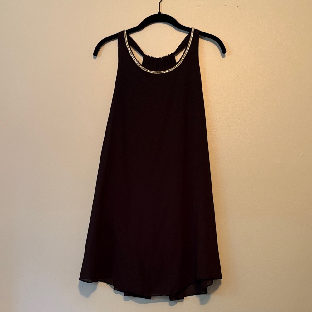 Black Chiffon Tunic with Silver Rhinestone Accents